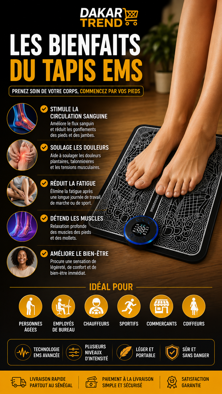 Tapis EMS Anti-Fatigue – Massage Électrique des Pieds