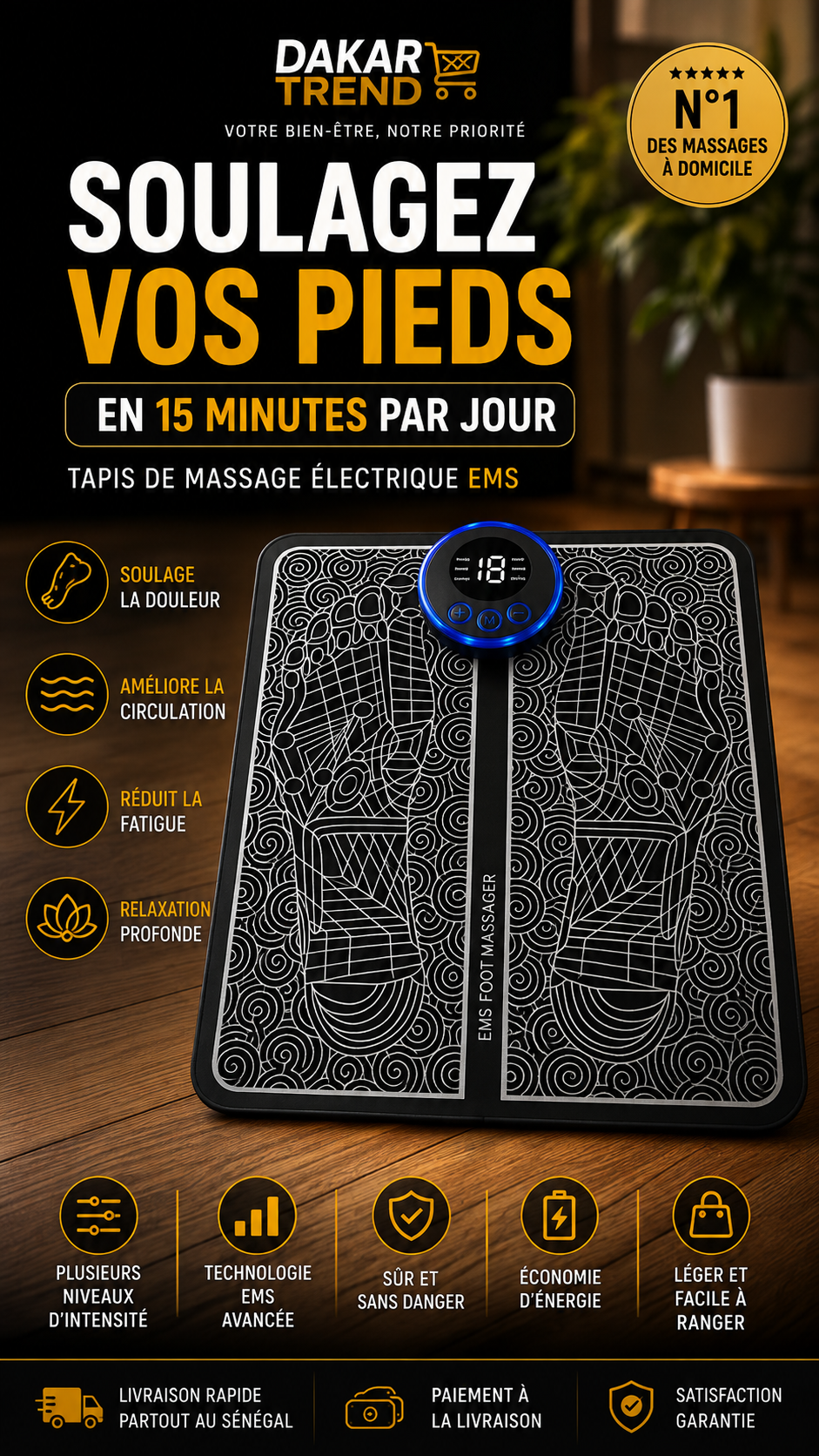 Tapis EMS Anti-Fatigue – Massage Électrique des Pieds